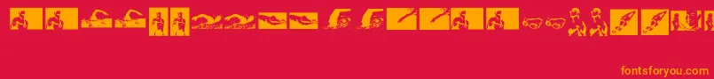 Swim-Schriftart – Orangefarbene Schriften auf rotem Hintergrund