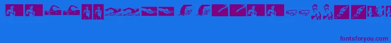 Swim-Schriftart – Violette Schriften auf blauem Hintergrund