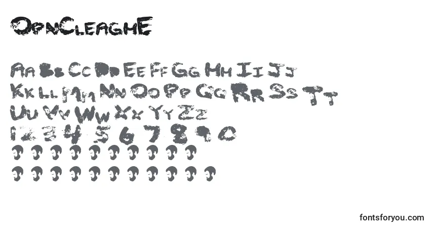 Schriftart OpnCleaghE – Alphabet, Zahlen, spezielle Symbole