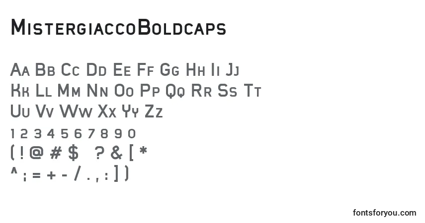 A fonte MistergiaccoBoldcaps – alfabeto, números, caracteres especiais