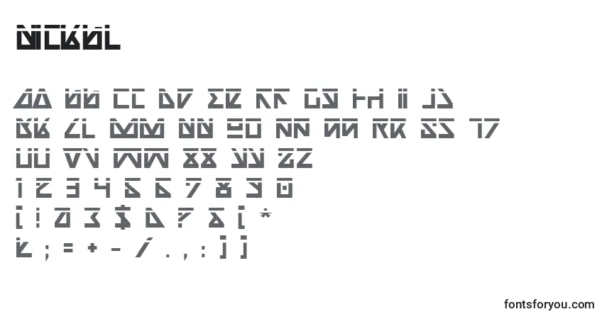 Czcionka Nickbl – alfabet, cyfry, specjalne znaki
