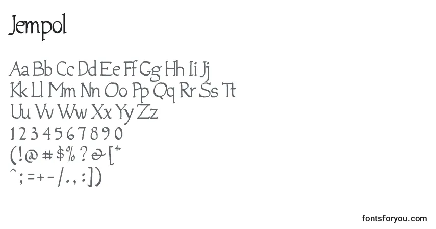 Schriftart Jempol – Alphabet, Zahlen, spezielle Symbole