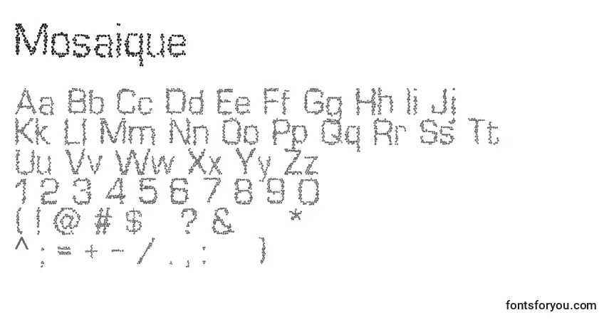 Schriftart Mosaique – Alphabet, Zahlen, spezielle Symbole