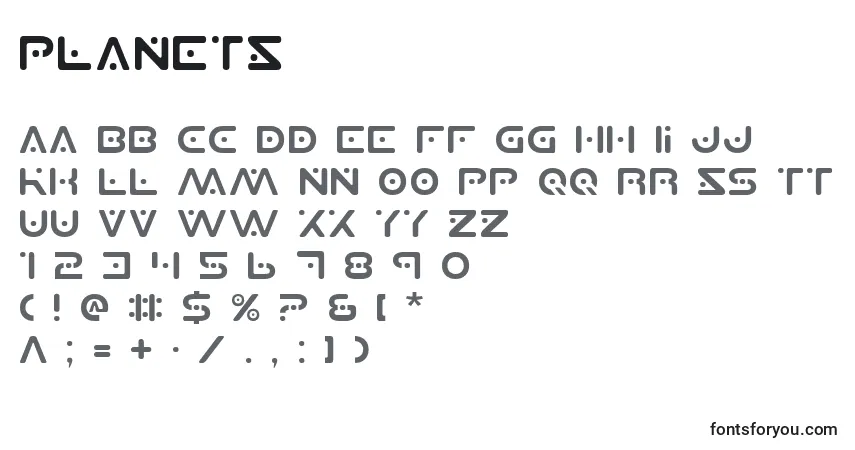 Czcionka PlanetS – alfabet, cyfry, specjalne znaki