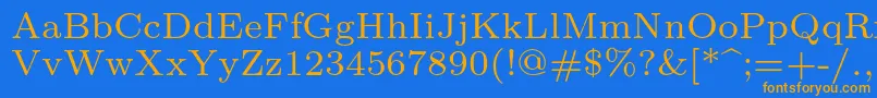 フォントLmroman7Regular – オレンジ色の文字が青い背景にあります。