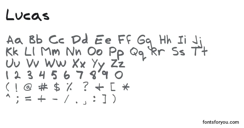characters of lucas font, letter of lucas font, alphabet of  lucas font