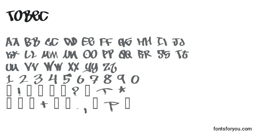 characters of tobec font, letter of tobec font, alphabet of  tobec font