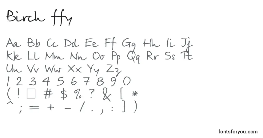 A fonte Birch ffy – alfabeto, números, caracteres especiais