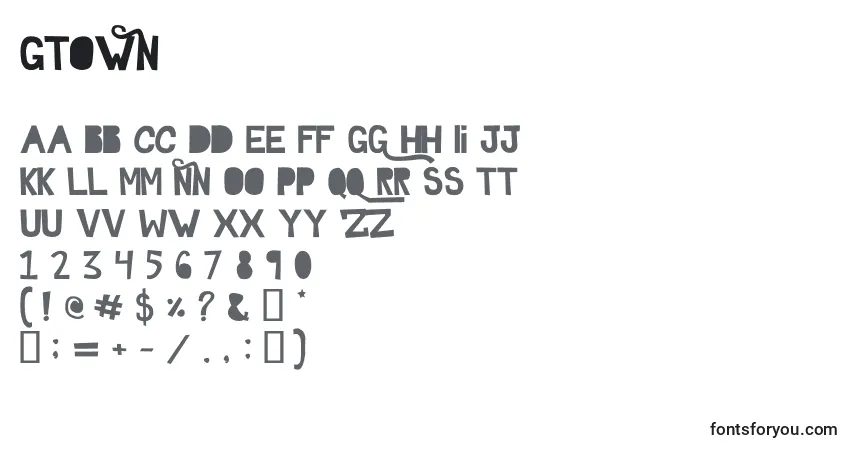 A fonte Gtown – alfabeto, números, caracteres especiais