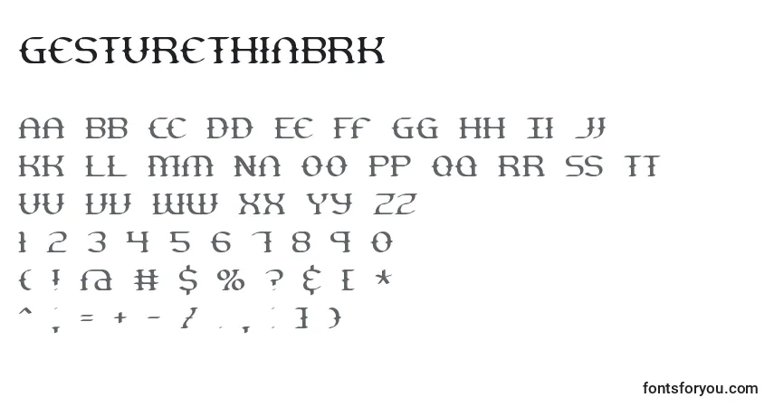 A fonte GestureThinBrk – alfabeto, números, caracteres especiais