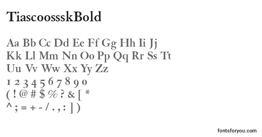 A fonte TiascoossskBold – alfabeto, números, caracteres especiais
