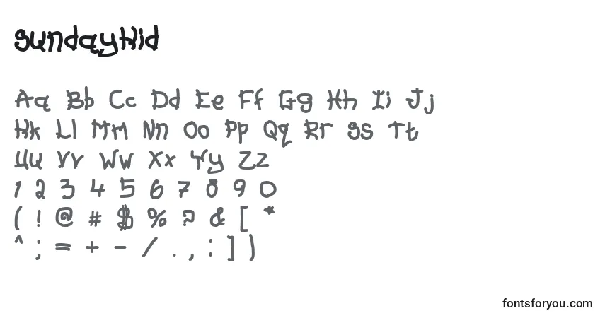 A fonte SundayKid – alfabeto, números, caracteres especiais