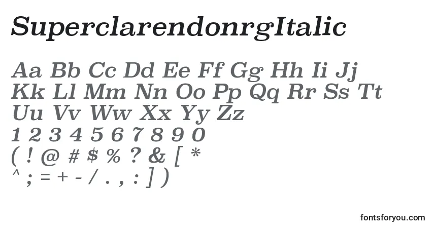 Czcionka SuperclarendonrgItalic – alfabet, cyfry, specjalne znaki