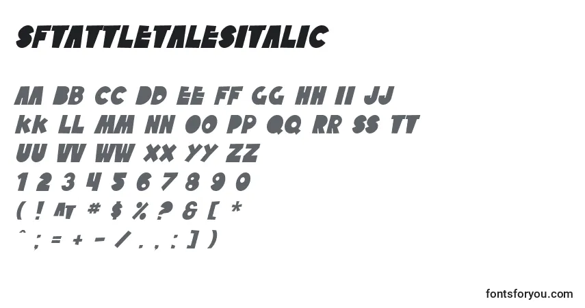 Czcionka SfTattleTalesItalic – alfabet, cyfry, specjalne znaki