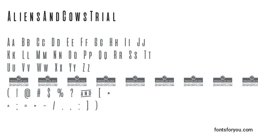 Шрифт AliensAndCowsTrial – алфавит, цифры, специальные символы