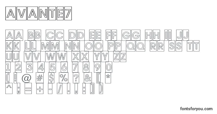 Czcionka Avante7 – alfabet, cyfry, specjalne znaki