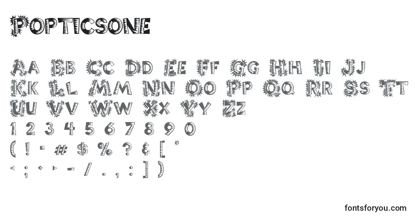 A fonte Popticsone – alfabeto, números, caracteres especiais