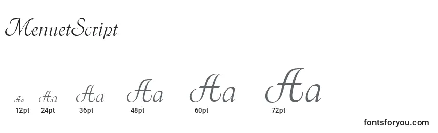 Размеры шрифта MenuetScript