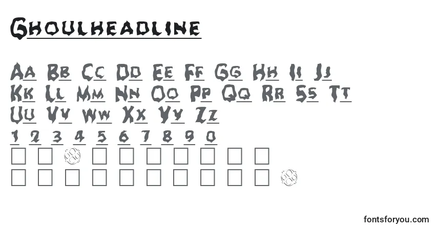 Шрифт Ghoulheadline – алфавит, цифры, специальные символы