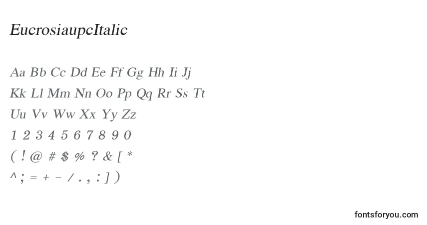 Шрифт EucrosiaupcItalic – алфавит, цифры, специальные символы