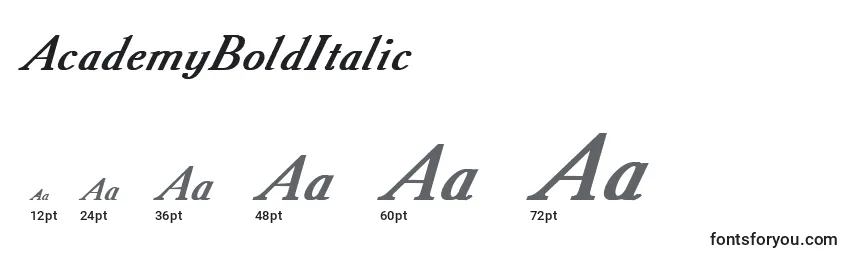 Größen der Schriftart AcademyBoldItalic