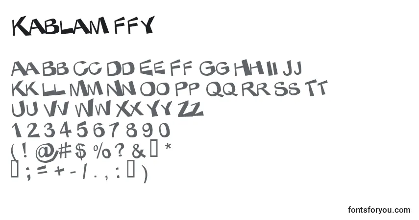 A fonte Kablam ffy – alfabeto, números, caracteres especiais