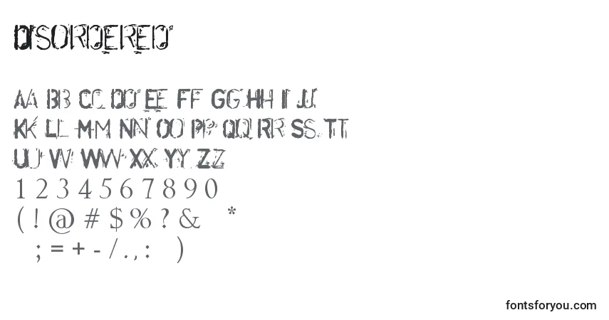 Czcionka Disordered – alfabet, cyfry, specjalne znaki