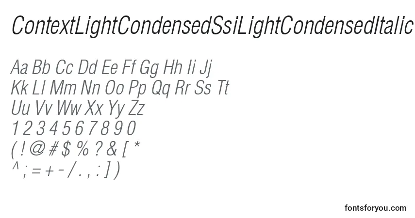 Schriftart ContextLightCondensedSsiLightCondensedItalic – Alphabet, Zahlen, spezielle Symbole