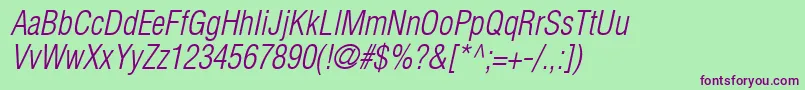 ContextLightCondensedSsiLightCondensedItalic-fontti – violetit fontit vihreällä taustalla