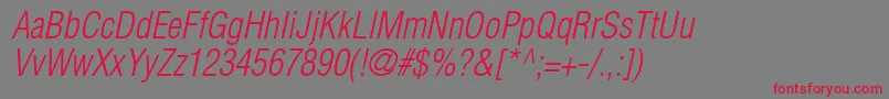 フォントContextLightCondensedSsiLightCondensedItalic – 赤い文字の灰色の背景