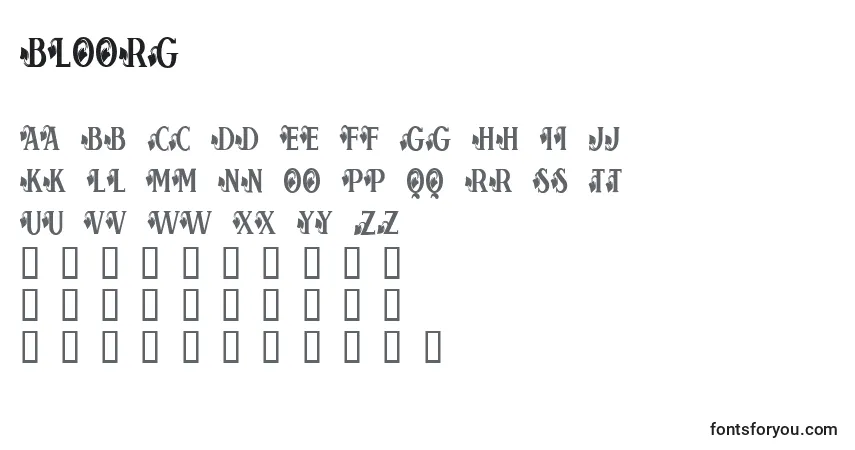 Czcionka Bloorg – alfabet, cyfry, specjalne znaki