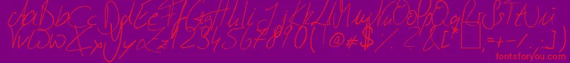 JulliscriptumReloaded-Schriftart – Rote Schriften auf violettem Hintergrund