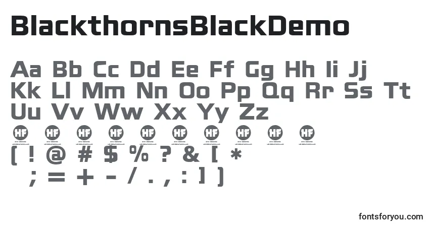 Czcionka BlackthornsBlackDemo – alfabet, cyfry, specjalne znaki