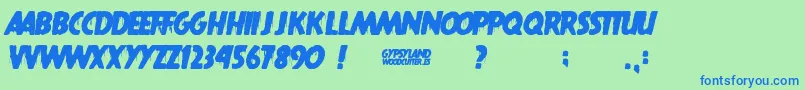 フォントGypsyland – 青い文字は緑の背景です。