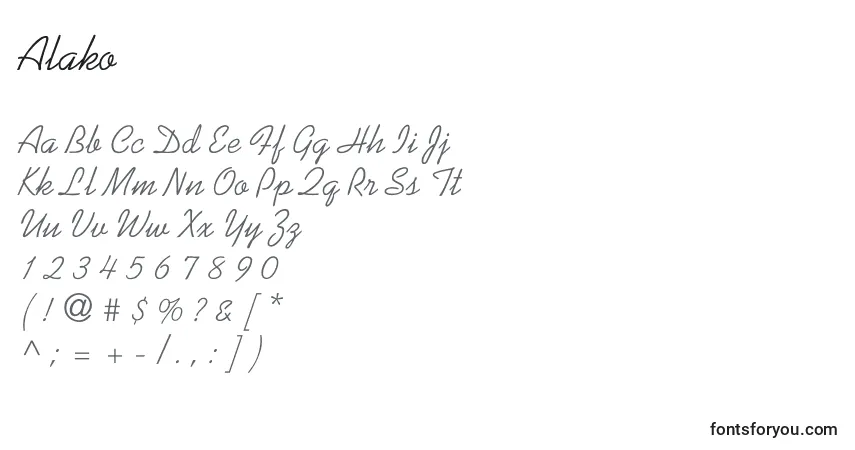 Шрифт Alako – алфавит, цифры, специальные символы