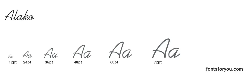 Размеры шрифта Alako