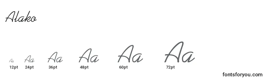 Größen der Schriftart Alako