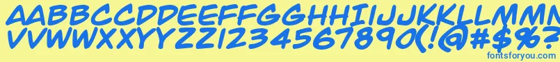 フォントJackArmstrongBold – 青い文字が黄色の背景にあります。
