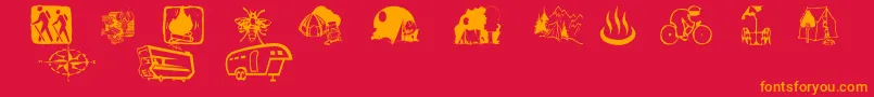 フォントAezcamping – 赤い背景にオレンジの文字