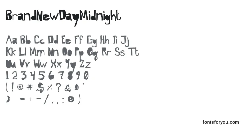 Schriftart BrandNewDayMidnight – Alphabet, Zahlen, spezielle Symbole