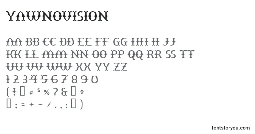 Czcionka Yawnovision – alfabet, cyfry, specjalne znaki