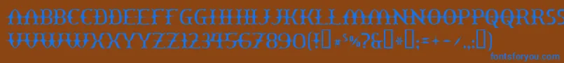 フォントYawnovision – 茶色の背景に青い文字