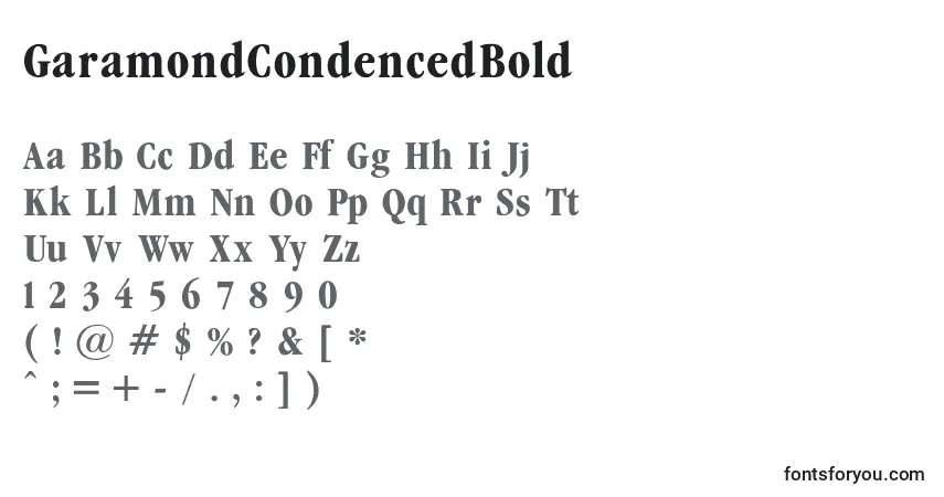 A fonte GaramondCondencedBold – alfabeto, números, caracteres especiais
