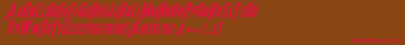 フォントHeroesassembleacadital – 赤い文字が茶色の背景にあります。