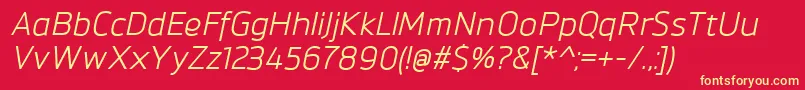 Fonte BrokmanItalic – fontes amarelas em um fundo vermelho