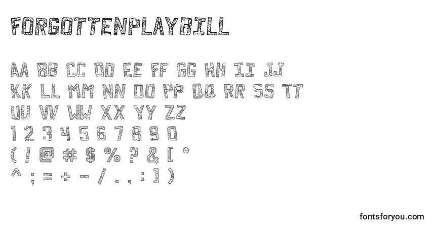 Czcionka Forgottenplaybill – alfabet, cyfry, specjalne znaki