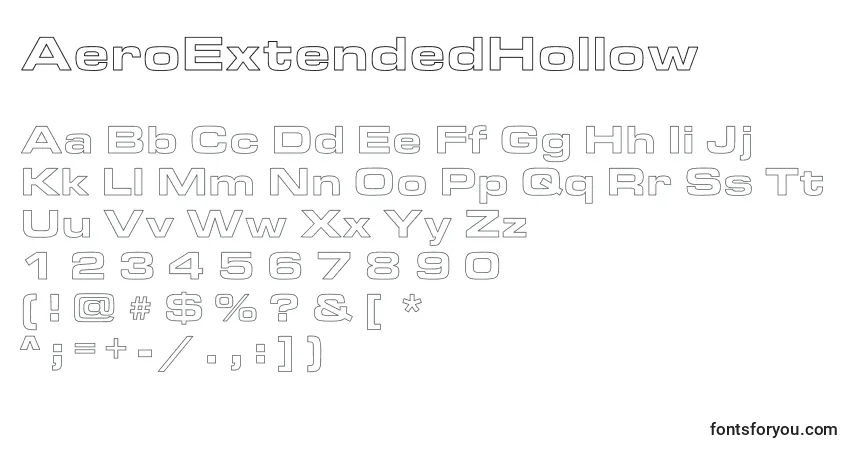 Czcionka AeroExtendedHollow – alfabet, cyfry, specjalne znaki