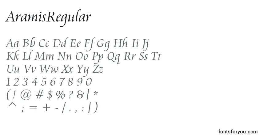 A fonte AramisRegular – alfabeto, números, caracteres especiais