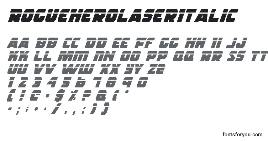 Шрифт RogueHeroLaserItalic – алфавит, цифры, специальные символы