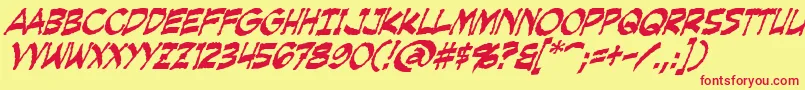 CreepingEvilItalic-Schriftart – Rote Schriften auf gelbem Hintergrund